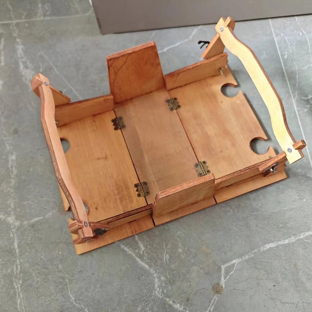 Wooden Folding Picnic Basket Table with Wine Glass Holder a7