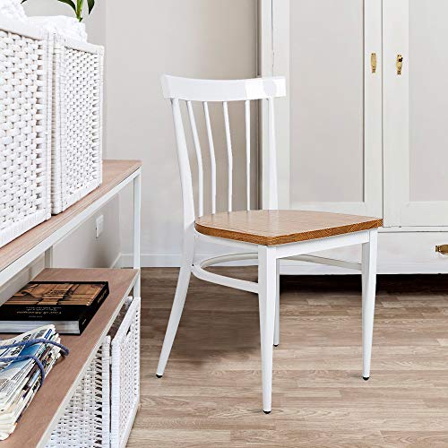 Heavy Duty Metal Dining Chair Set of 2, Stackable Wood Seat, Black k7