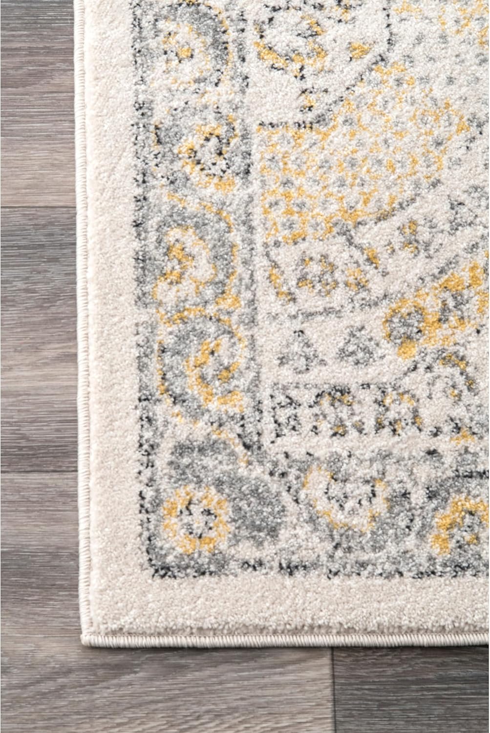 Vintage Transitional Runner Rug 2x10 Gold Off-White k7