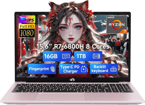15.6" IPS FHD-Gaming-Laptop 8 Cores AMD Ryzen 7 6800H 16GB DDR5 RAM 1TB SSD (Beat Intel i7-12700H Up to 4.7GHz) AMD Radeon 680M GPU-Computer with 100W Type-C Backlit Keyboard Fingerprint
