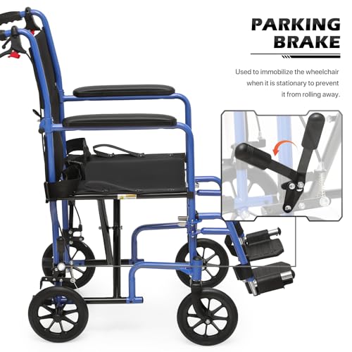 Lightweight Wheelchair for Adults with Locking Hand Brakes, Folding Back, 16 Inch Seat, 250 lbs Capacity Red k7