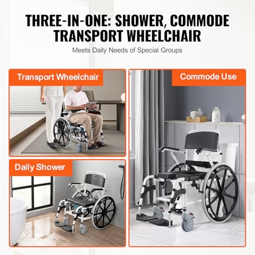 Shower Wheelchair 17.5in Aluminum Adjustable Rolling Chair with Brake a7