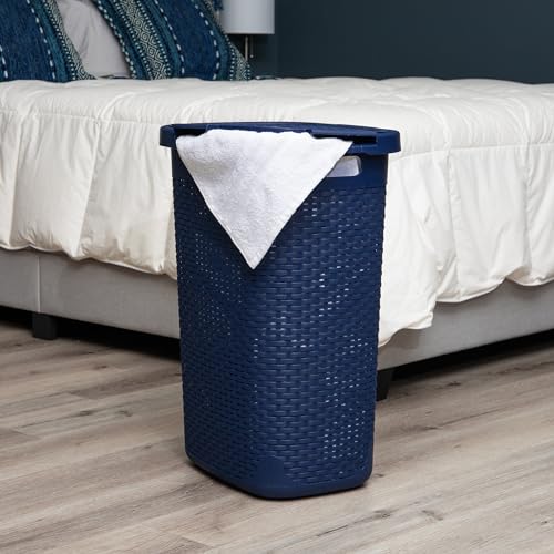Slim Laundry Hamper with Lid, Wicker Style, Set of 2 Gray k7m