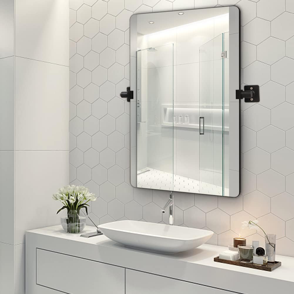 Black Aluminum Rectangle Bathroom Mirror 22x30 tilting a7