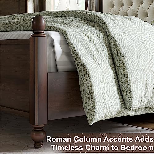 Solid Queen Platform Bed with Upholstered Headboard Walnut k7m