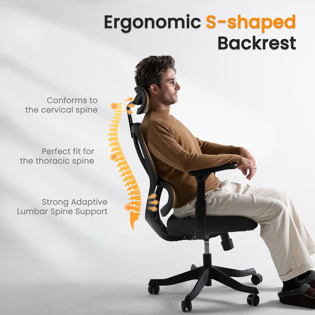 Ergonomic Mesh Office Chair with Wheels Adjustable Arms Headrest Lumbar Support k7q