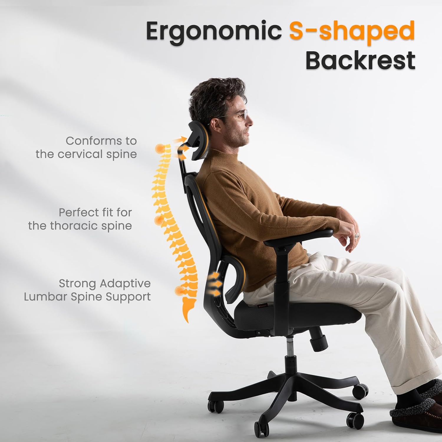 Ergonomic Mesh Office Chair with Wheels Adjustable Arms Headrest Lumbar Support k7q