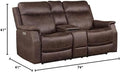 BOWERY HILL Faux Leather Dual Power Reclining Console Loveseat in Mahogany