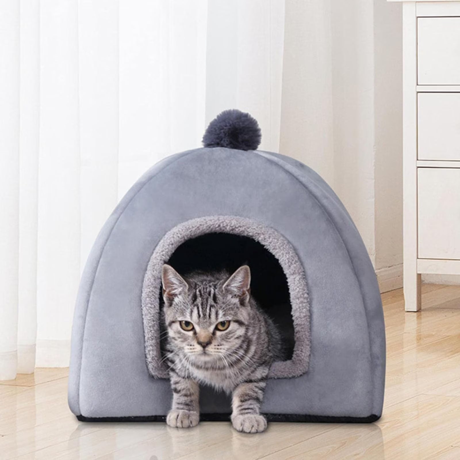 LSLJS Cat Bed Pet Beds for Cats Universal Pet Tent Thickened Cozy Cat Cave Beds for Indoor Cats Warm Pet Home Pet Bed Sleeping Cushion Cotton Pet Sofa Gray 10.6"H Machine Washable on Clearance
