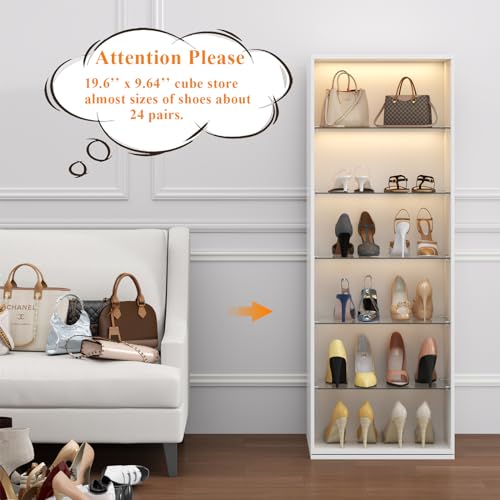 Rotating Shoe Rack with Sensor Light and Glass Shelves k7m