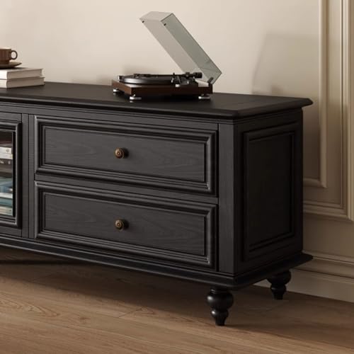 TV Cabinet Solid Wood Black Floor Standing Retro 7k