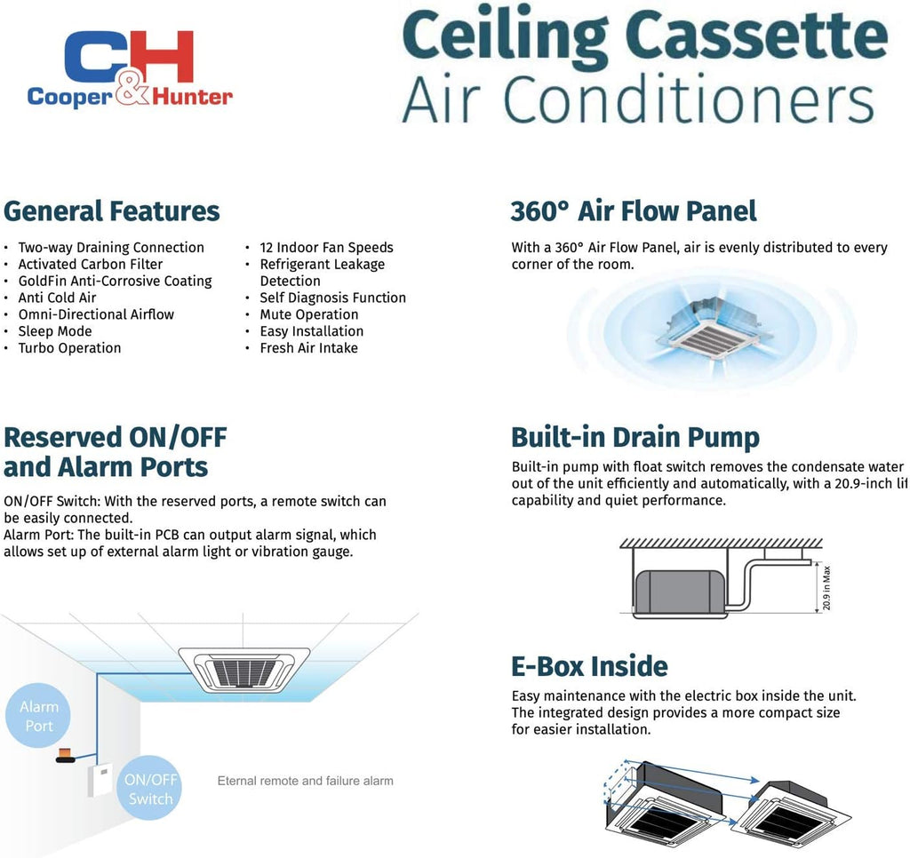 Ceiling Cassette Ductless Mini Split AC Heating System with Thermostat k7