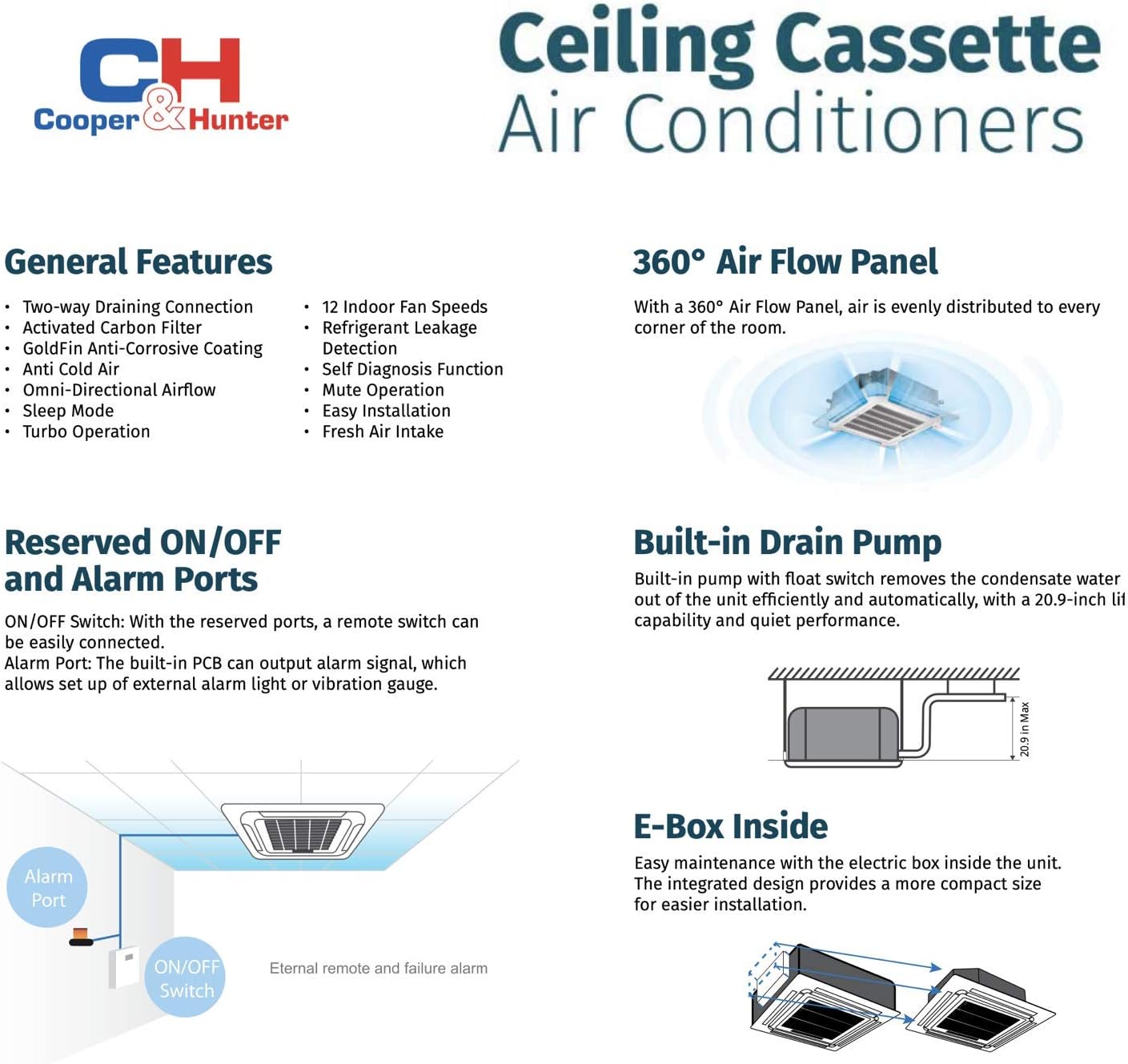 Ceiling Cassette Ductless Mini Split AC Heating System with Thermostat k7