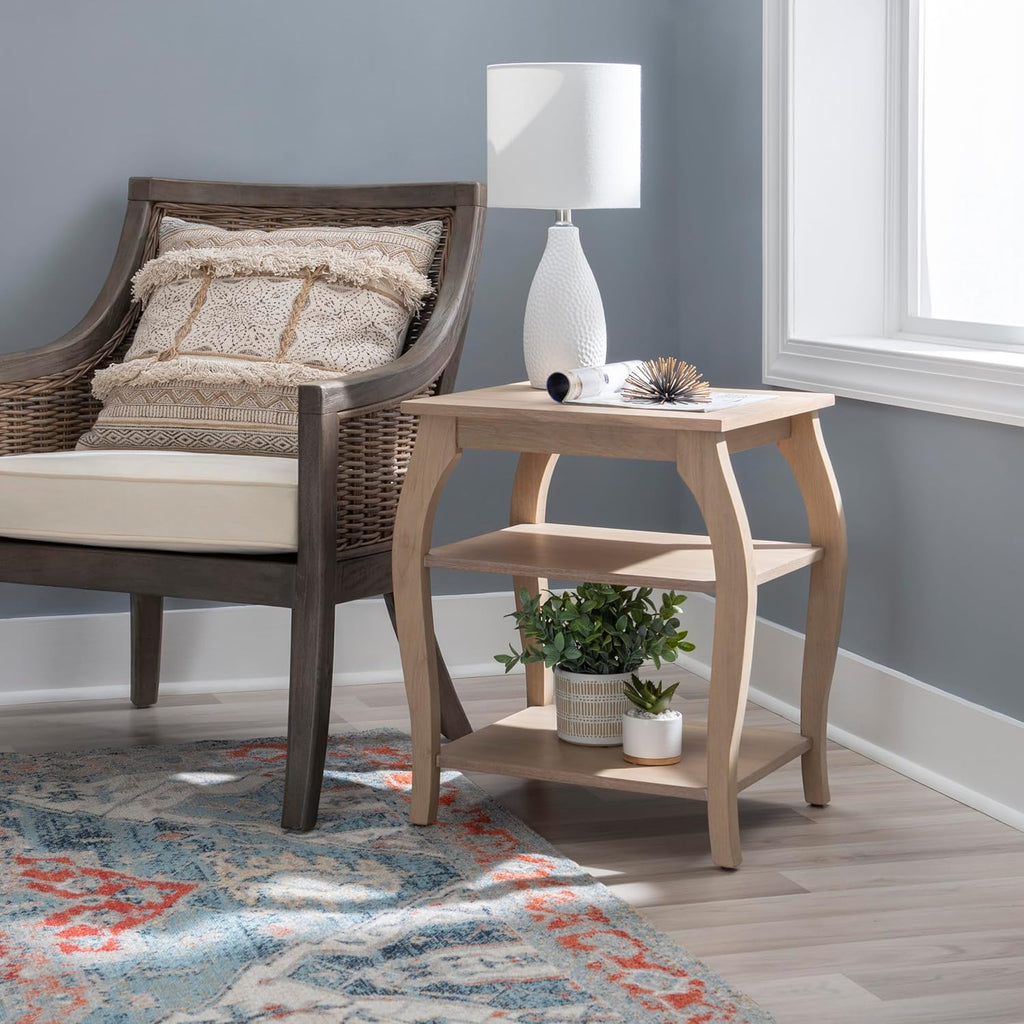 Wooden Side Table with Curved Legs and Shelves k7