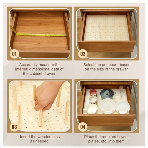 Wood Pegboard Drawer Organizer with 32 Pegs for Kitchen Utensils k7m