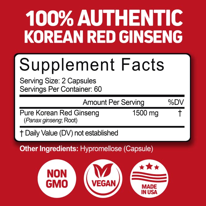Korean Red Panax Ginseng 1500mg Root Extract Supplement 120 Capsules k7