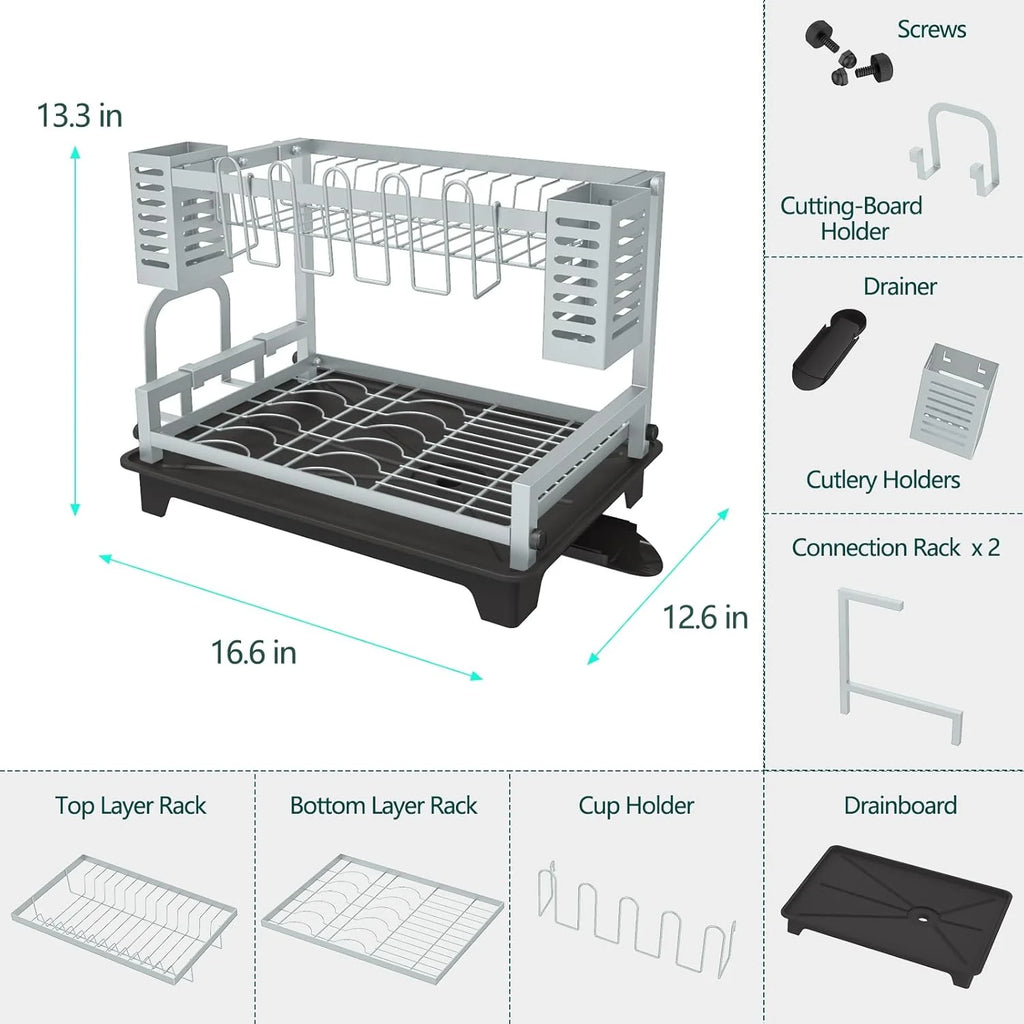 Dish Drying Rack 2 Tier Stainless Steel with Drainboard k7m