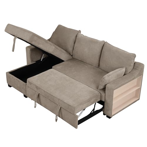 Pull Out Sleeper Sofa L-Shaped Convertible with Storage Chaise a7