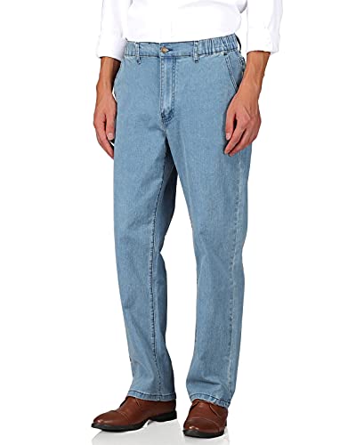 Mens Elastic Waist Jeans Relaxed Fit Zipper Button k7