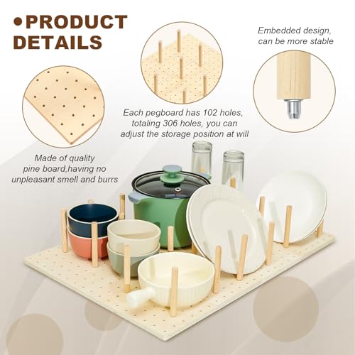 Wood Pegboard Drawer Organizer with 32 Pegs for Kitchen Utensils k7m