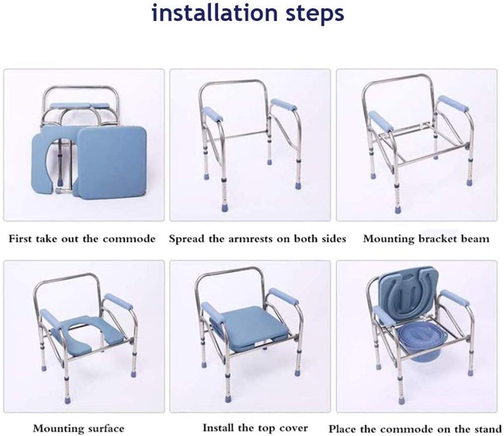 Portable Bedside Commode Chair, Non Slip Mobile Toilet, Adjustable Height for Elderly a7