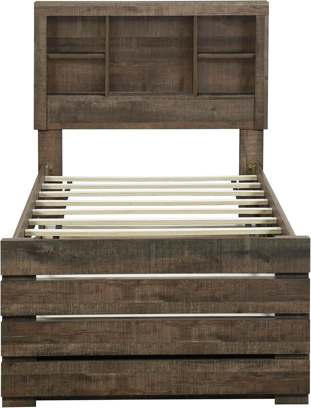 Twin Bookcase Captain Bed with Drawers and Trundle Rustic Brown k7m