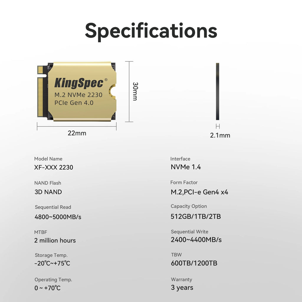 M.2 2230 SSD PCIe 4.0 5000MB/s with Heatsink k7
