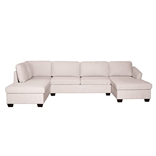 Beige U-Shape Sectional Sofa with Double Chaise Lounge k7m