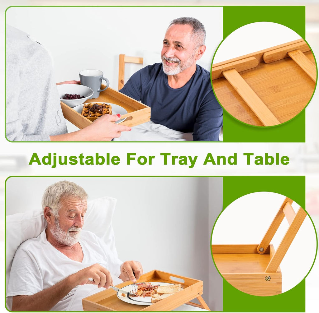 Bamboo Bed Tray with Folding Legs and Phone Holder k7m