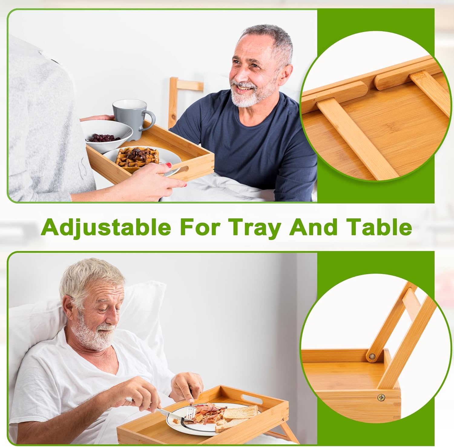 Bamboo Bed Tray with Folding Legs and Phone Holder k7m
