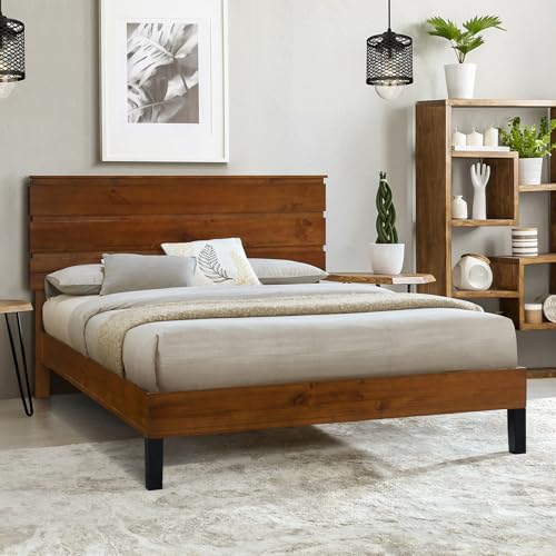 Farmhouse Full Size Bed Frame w/ 45.5" Tall Headboard, Rustic Wood Platform Bed with Wood Slats Support, Noise Free, Mattress Foundation, No Box Spring Needed, Full