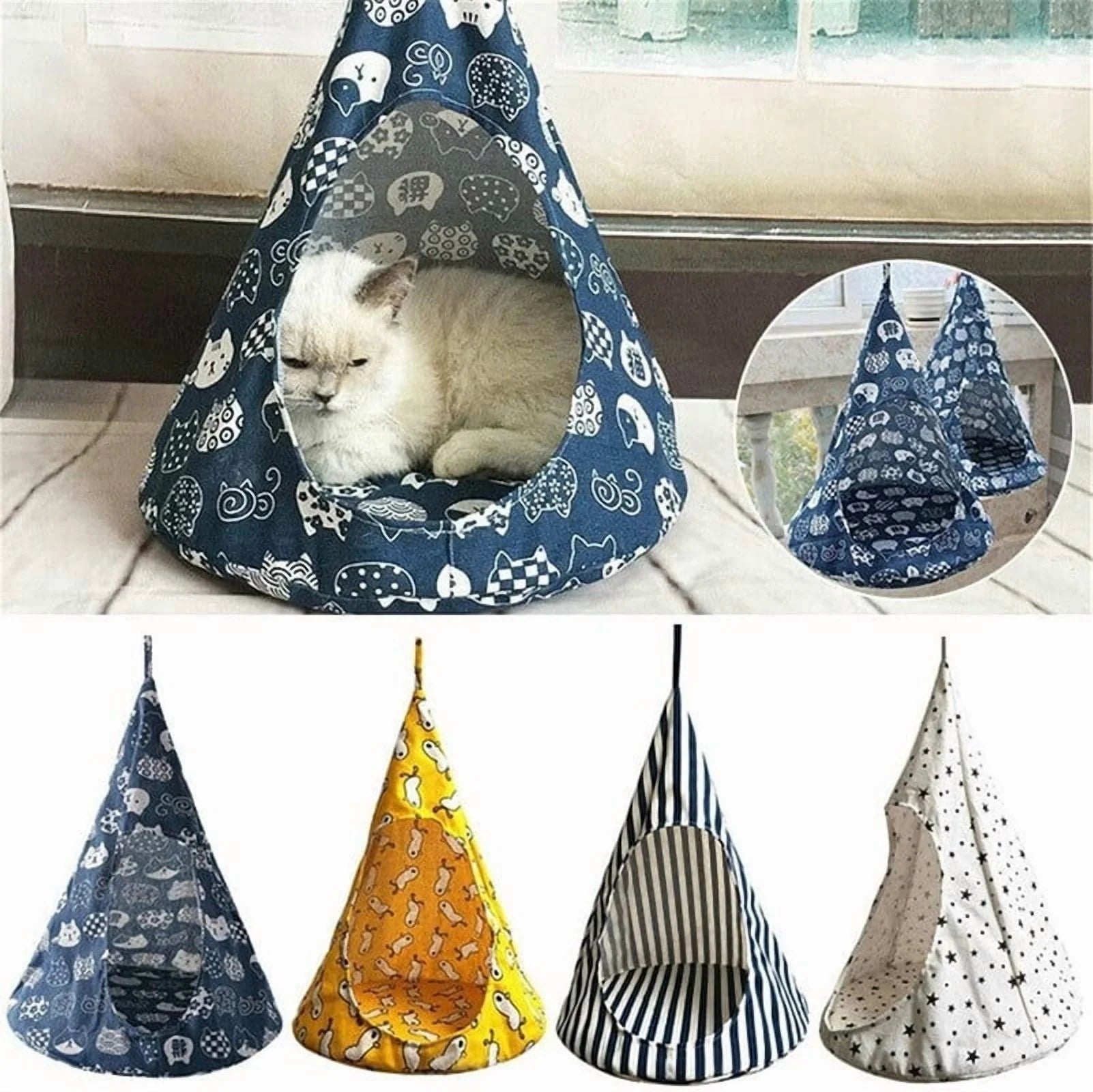 Cat Hammock Bed Hanging Pet Swing Blue a7