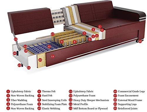Convertible Sofa Bed with Storage and 2 Pillows, Burgundy k7