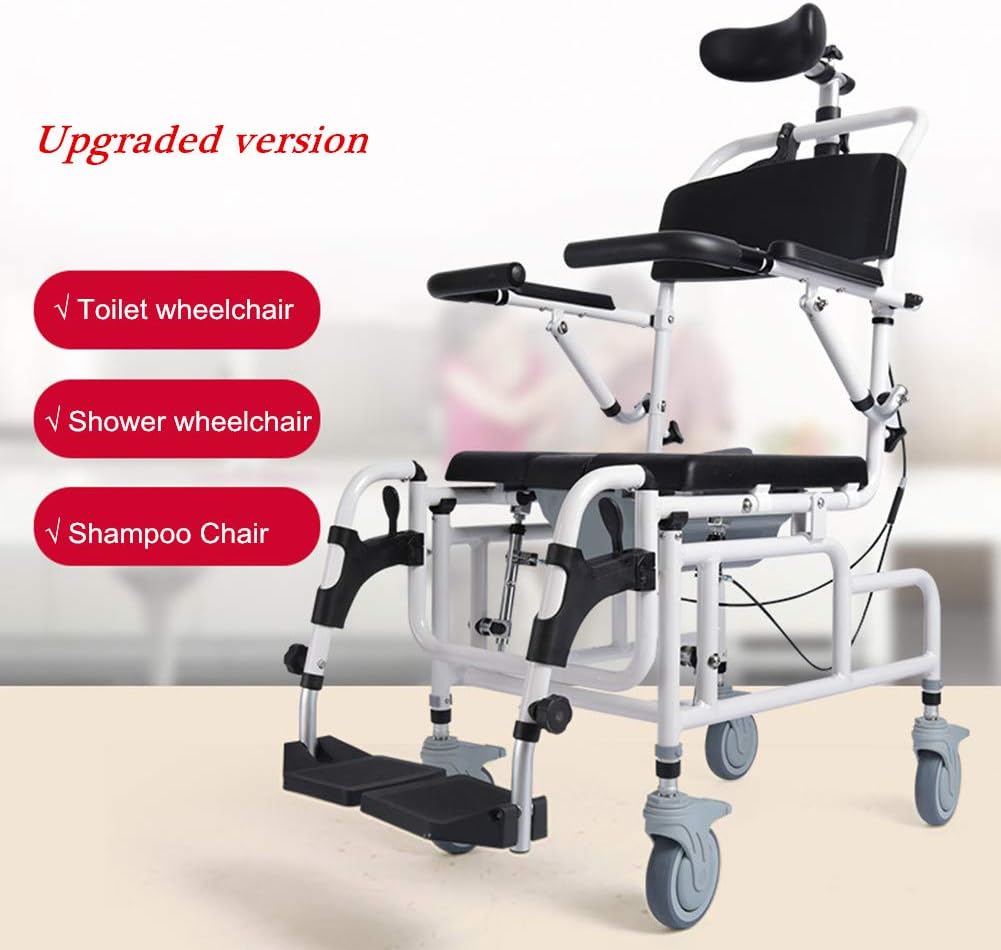 Tilt-in-Space Reclining Shower Commode Chair with Padded Seat and Flip-up Armrests k7