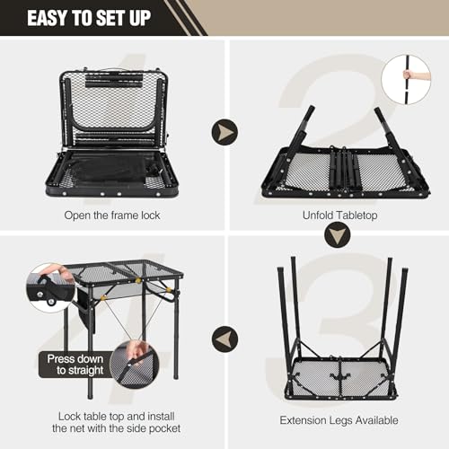Folding Portable Grill Table for Camping BBQ Picnic, Lightweight Aluminum, Adjustable Heights 32x32 a7