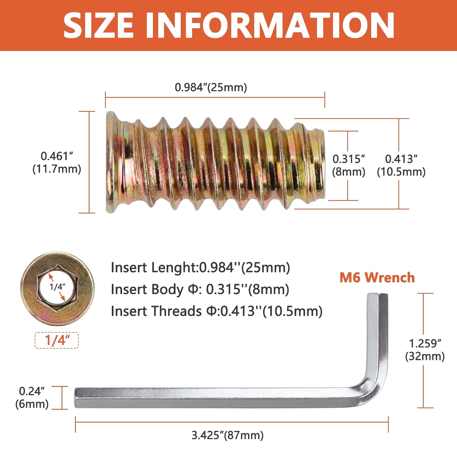 1/4-20 Threaded Wood Inserts for Furniture Hardware k7