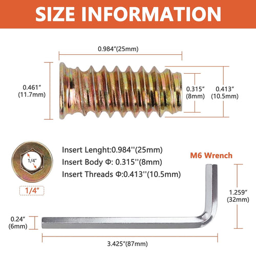 1/4-20 Threaded Wood Inserts for Furniture Hardware k7