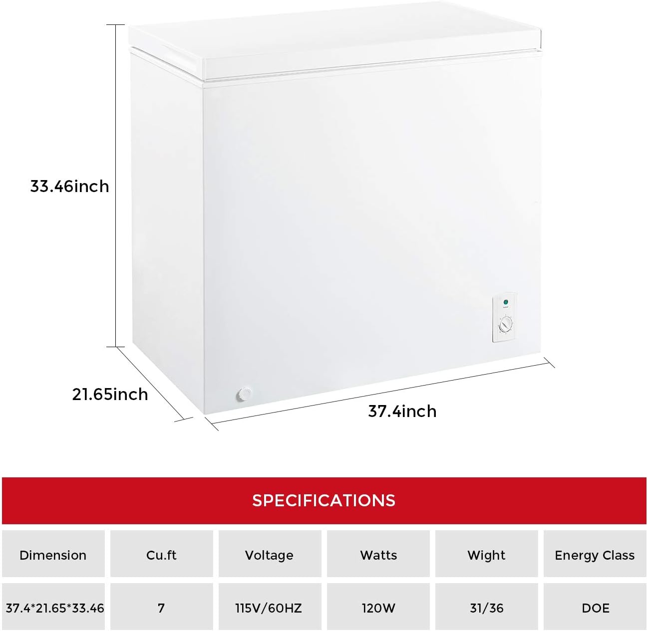 7.0 Cubic Feet Chest Freezer with Adjustable Thermostat and Storage Basket k9m