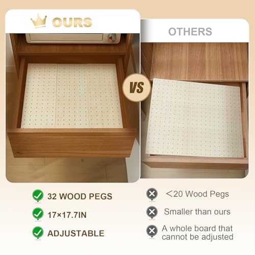 Wood Pegboard Drawer Organizer with 32 Pegs for Kitchen Utensils k7m