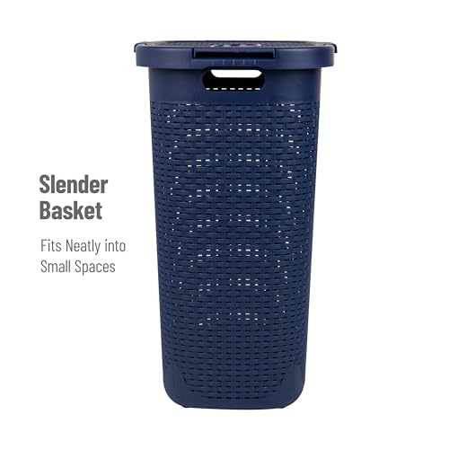Slim Laundry Hamper with Lid, Wicker Style, Set of 2 Gray k7m