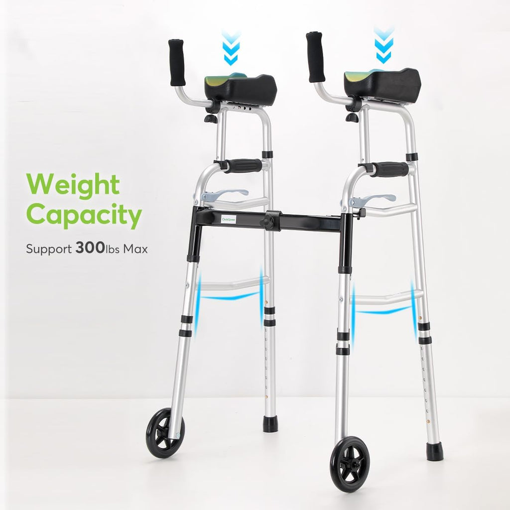 Folding Walker with 5 Inch Wheels and Padded Armrests k7q