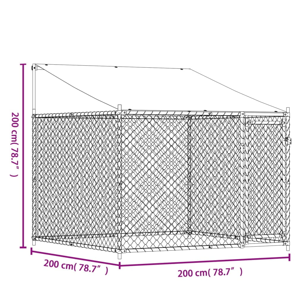 Dog Cage with Roof Gray 6.6x6.6x6.6 Galvanized Steel a7