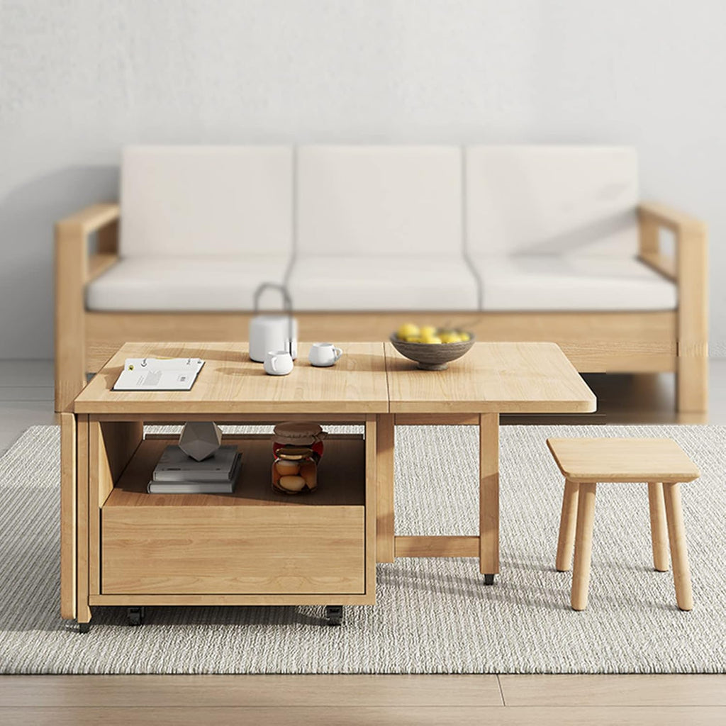 Folding Coffee Table with Drop-Leaf and Rollers, Solid Wood, 1.4m k7