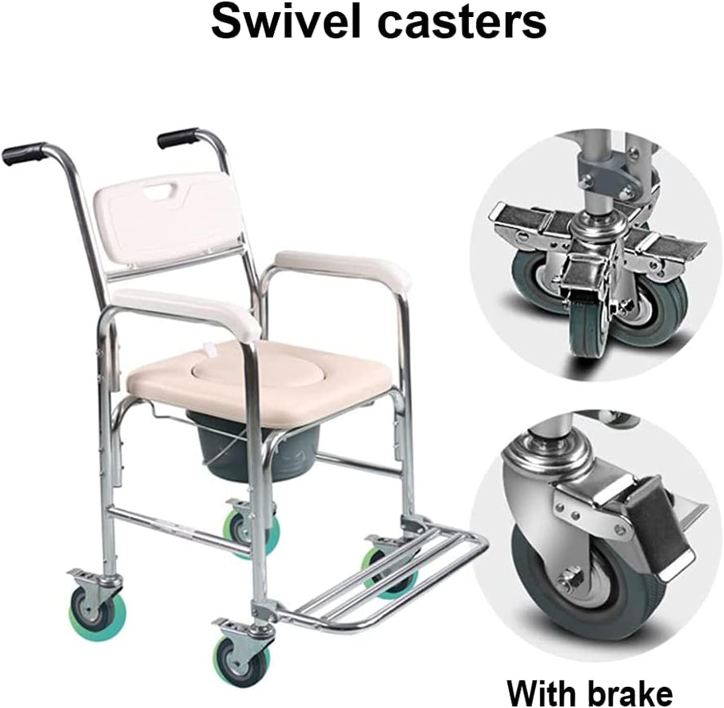 Shower Commode Chair with Wheels 3 in 1 for Elder Disabled q7
