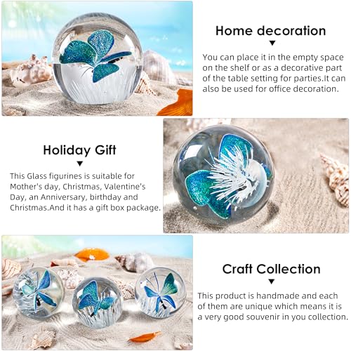 Hand Blown Glass Paperweight Ocean Decor k7m