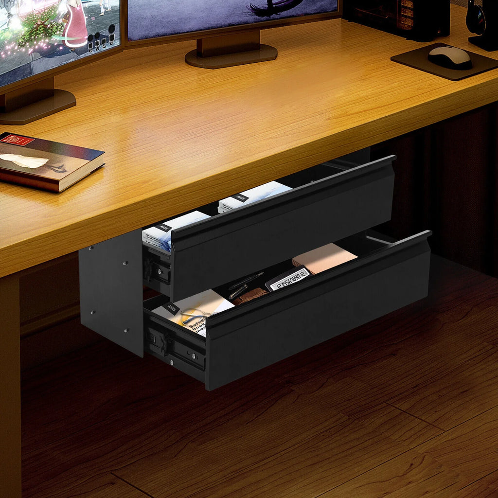 Under Desk Sliding Drawer Organizer, Black Steel Storage Tray a7