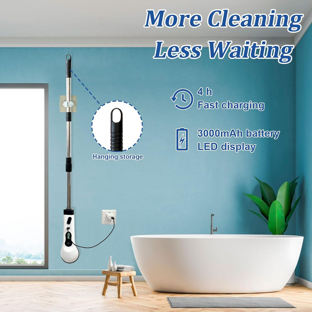 Electric Spin Scrubber Cordless Cleaning Brush with Adjustable Arm 8 Heads a7