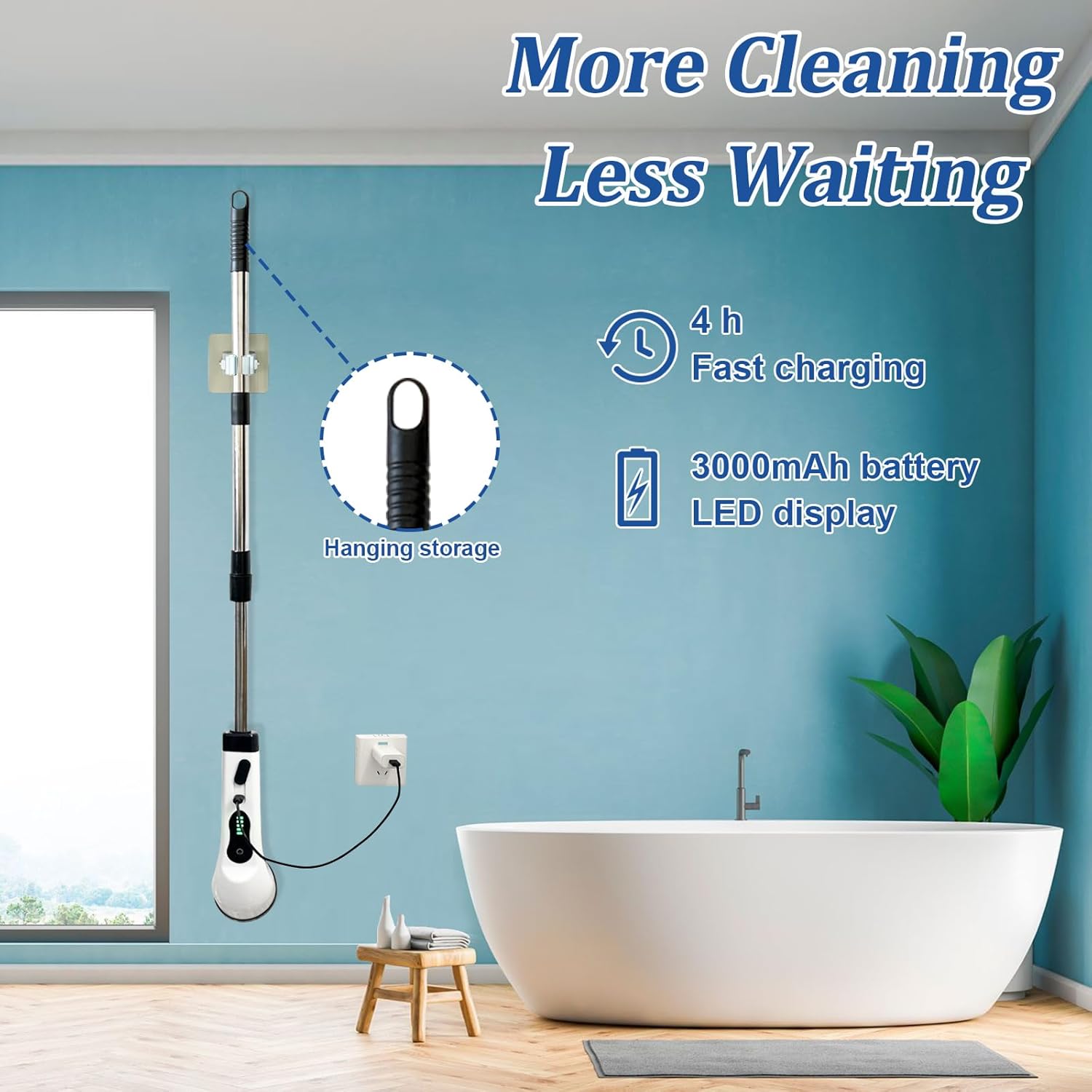 Electric Spin Scrubber Cordless Cleaning Brush with Adjustable Arm 8 Heads a7