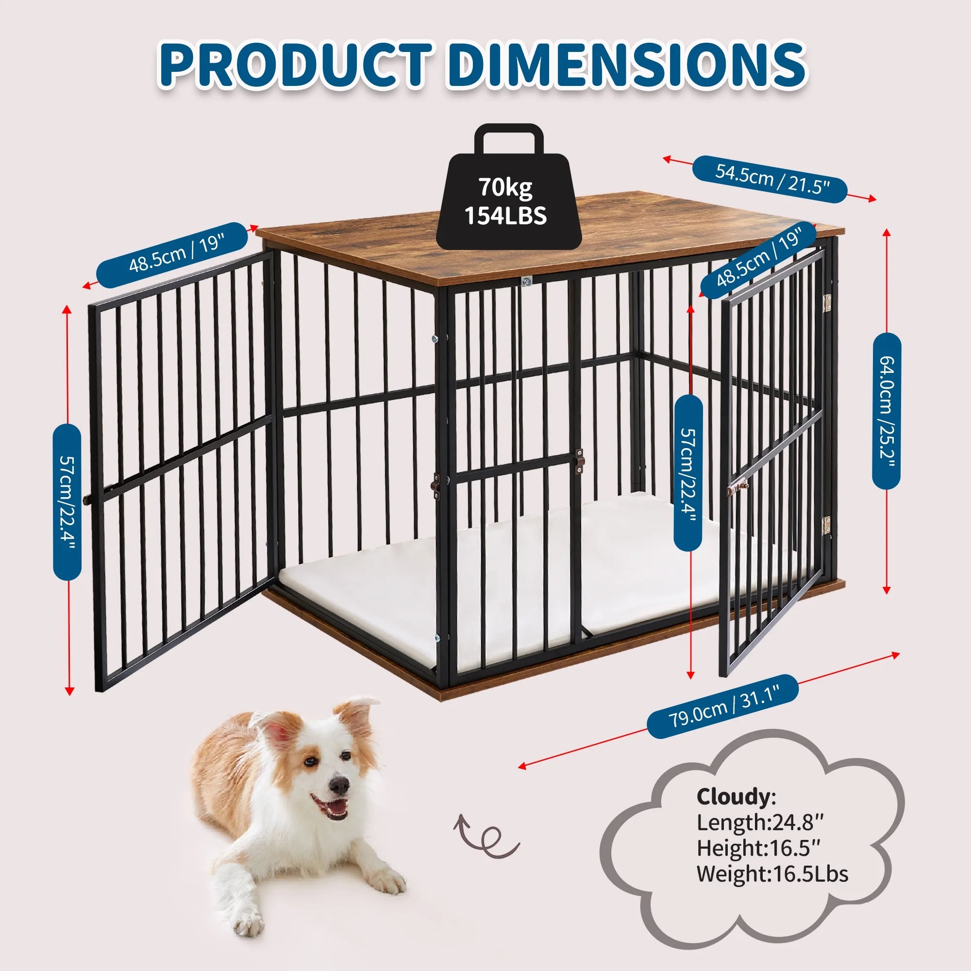 Wooden Dog Crate Furniture with Washable Cushion q7k
