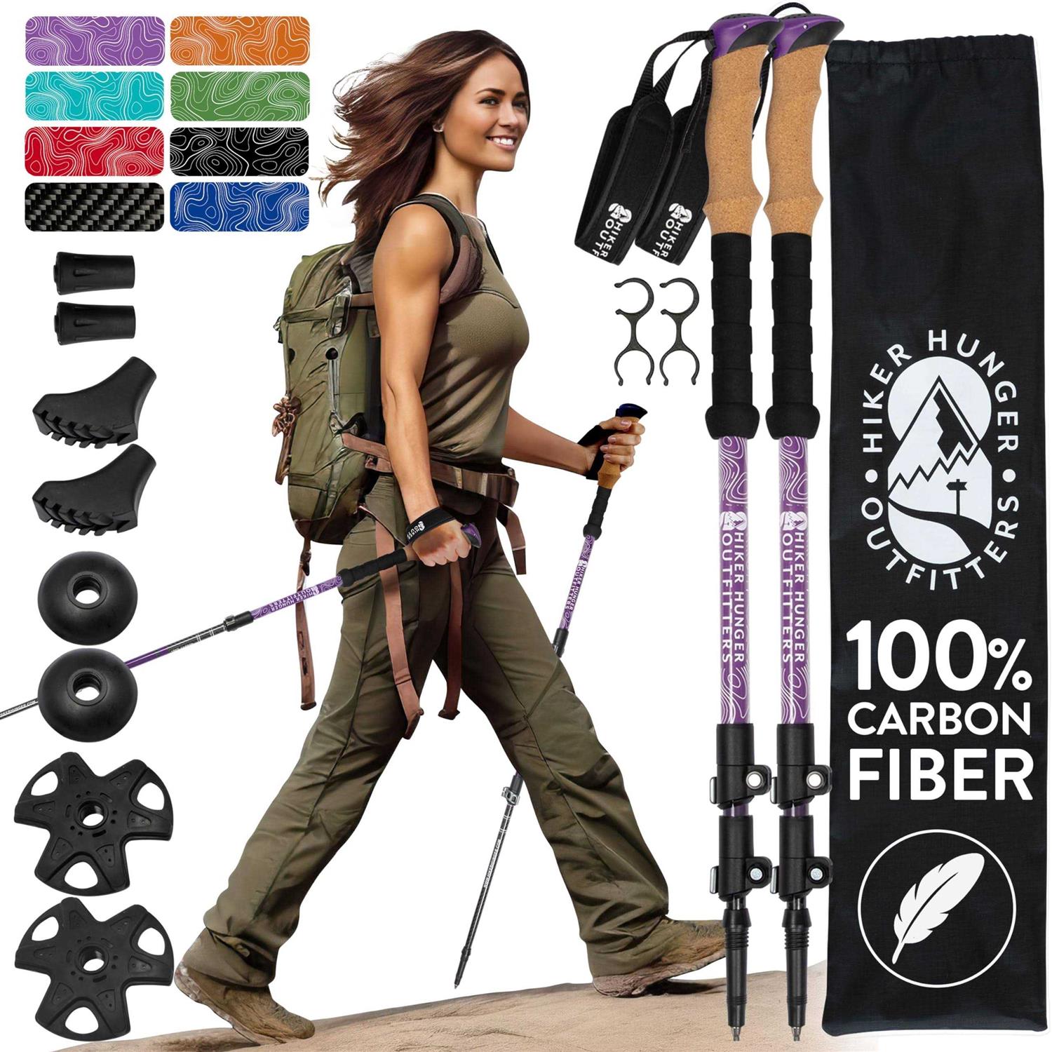 Carbon Fiber Trekking Poles Collapsible Walking k7m